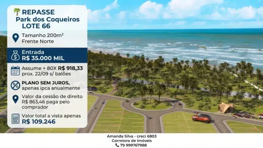 Lote/Terreno à venda, 200m² no , Barra dos Coqueiros