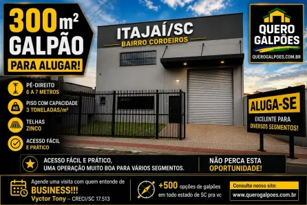 Galpão/Depósito/Armazém para alugar, 300m² no Cordeiros, Itajaí