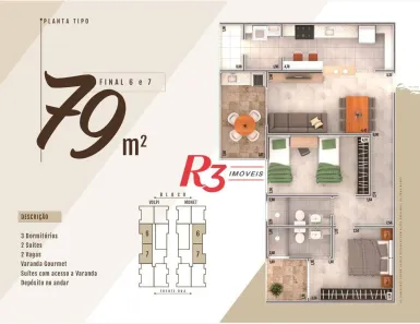 Apartamento com 2 Quartos à venda, 79m² no Caiçara, Praia Grande