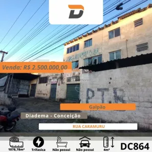 Galpão/Depósito/Armazém para venda ou aluguel, 1079m² no Conceição, Diadema