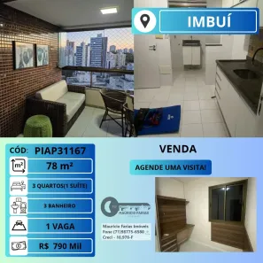 Apartamento com 3 Quartos à venda, 78m² no Imbuí, Salvador