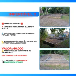 Lote/Terreno à venda, 72m² no Barra do Pojuca (Monte Gordo), Camaçari