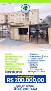 Apartamento com 3 Quartos à venda, 58m² no Parque Residencial das Nações Indígenas, Cuiabá