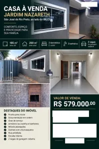 Casa com 3 Quartos à venda, 185m² no Jardim Nazareth, São José do Rio Preto