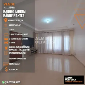 Casa com 3 Quartos à venda, 229m² no Jardim Recreio dos Bandeirantes, Sertãozinho