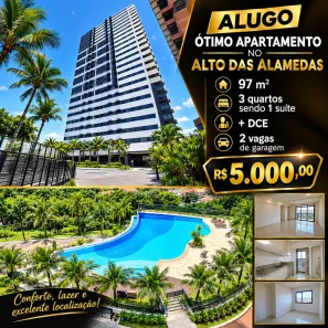 Apartamento com 3 Quartos para alugar, 97m² no Mangabeiras, Maceió