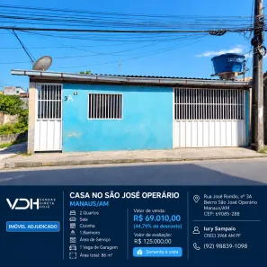 Casa com 2 Quartos à venda, 86m² no São José Operário, Manaus