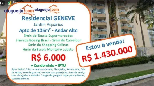 Apartamento com 3 Quartos para venda ou aluguel, 105m² no Parque Residencial Aquarius, São José dos Campos