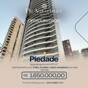 Apartamento com 3 Quartos à venda, 107m² no Piedade, Jaboatão dos Guararapes