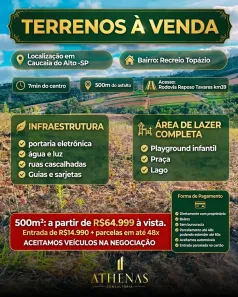 Lote/Terreno à venda, 500m² no Recreio Topázio (Caucaia do Alto), Cotia
