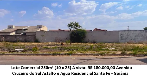 Lote/Terreno à venda, 250m² no Residencial Santa Fé I, Goiânia