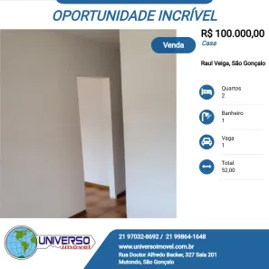 Casa com 2 Quartos à venda, 52m² no Raul Veiga, São Gonçalo