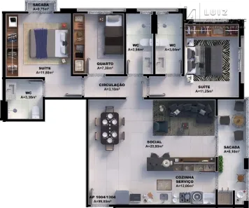 Apartamento com 3 Quartos à venda, 99m² no Pedra Branca, Palhoça