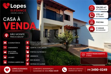 Sobrado com 3 Quartos à venda, 124m² no Vila Industrial, Piracicaba