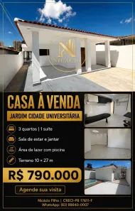 Casa com 3 Quartos à venda, 270m² no Jardim Cidade Universitária, João Pessoa