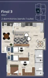 Apartamento com 2 Quartos à venda, 61m² no Guilhermina, Praia Grande