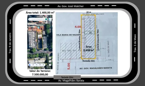 Lote/Terreno à venda, 1400m² no São Brás, Belém