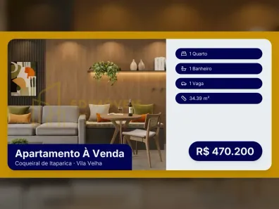 Apartamento com 1 Quarto à venda, 34m² no Coqueiral de Itaparica, Vila Velha