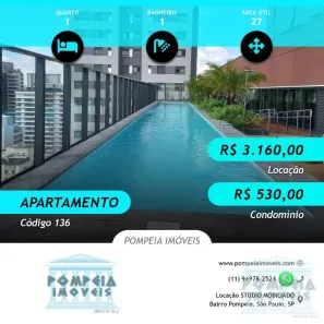 Apartamento com 1 Quarto para alugar, 27m² no Vila Pompéia, São Paulo