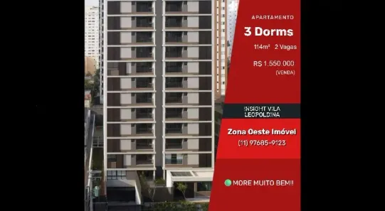 Apartamento com 3 Quartos à venda, 114m² no Vila Leopoldina, São Paulo