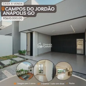 Casa com 3 Quartos à venda, 135m² no Residencial Campos do Jordão, Anápolis