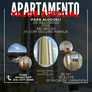 Apartamento com 2 Quartos para alugar, 55m² no Santa Lúcia, Caxias do Sul