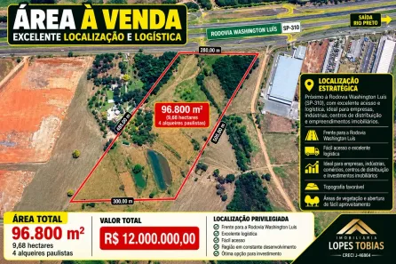 Lote/Terreno à venda, 96800m² no Distrito Industrial Waldemar de Oliveira Verdi, São José do Rio Preto