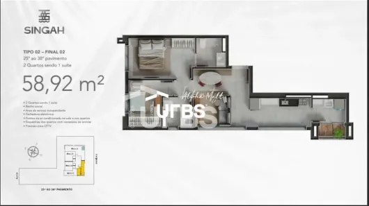 Apartamento com 2 Quartos à venda, 59m² no Jardim Goiás, Goiânia
