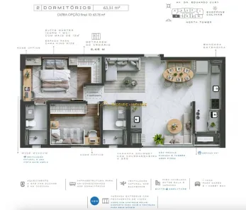 Apartamento com 2 Quartos para alugar, 63m² no Jardim das Colinas, São José dos Campos