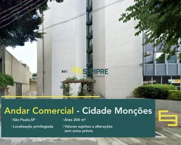 Sala Comercial para alugar, 204m² no Cidade Monções, São Paulo