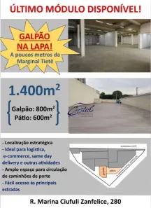 Galpão/Depósito/Armazém para alugar, 800m² no Lapa, São Paulo