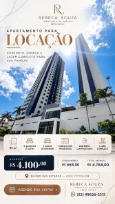 Apartamento com 3 Quartos para alugar, 93m² no Estados, João Pessoa