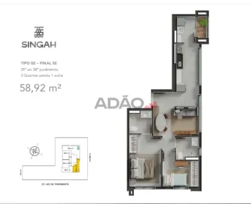 Apartamento com 2 Quartos à venda, 59m² no Jardim Goiás, Goiânia