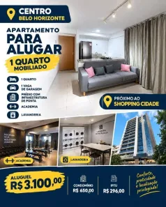 Apartamento com 1 Quarto para alugar, 45m² no Centro, Belo Horizonte
