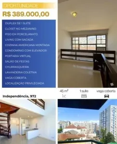 Apartamento com 1 Quarto à venda, 45m² no Independência, Porto Alegre