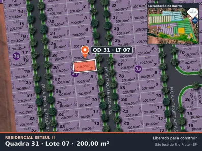 Lote/Terreno à venda, 200m² no Residencial Setsul II, São José do Rio Preto