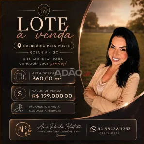 Lote/Terreno à venda, 360m² no Jardim Balneário Meia Ponte, Goiânia
