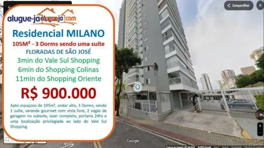 Apartamento com 3 Quartos à venda, 105m² no Floradas de São José, São José dos Campos