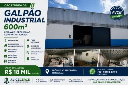 Galpão/Depósito/Armazém para alugar, 600m² no Tarumã, Manaus