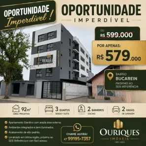 Apartamento com 3 Quartos à venda, 93m² no Bucarein, Joinville