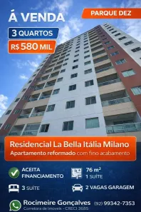 Apartamento com 3 Quartos à venda, 76m² no Parque 10 de Novembro, Manaus