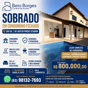 Casa de Condomínio com 3 Quartos à venda, 143m² no Plano Diretor Sul, Palmas