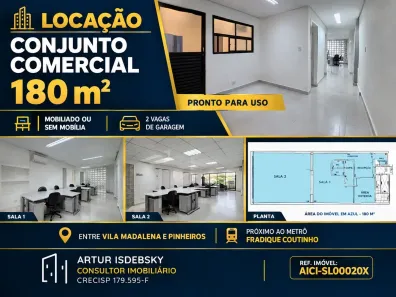 Sala Comercial para alugar, 180m² no Pinheiros, São Paulo