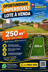 Lote/Terreno à venda, 250m² no Residencial Araguaia, Aparecida de Goiânia