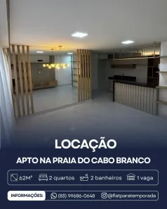 Apartamento com 2 Quartos para alugar, 62m² no Cabo Branco, João Pessoa