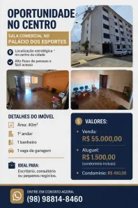 Sala Comercial para venda ou aluguel, 40m² no Centro, São Luís