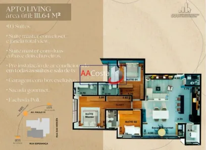Apartamento com 3 Quartos à venda, 112m² no Residencial Paraíso, Franca