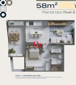Apartamento com 1 Quarto à venda, 59m² no Ponta da Praia, Santos