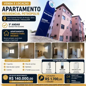 Apartamento com 2 Quartos para venda ou aluguel, 41m² no Petrópolis, Manaus