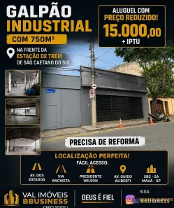 Galpão/Depósito/Armazém para alugar, 750m² no Fundação, São Caetano do Sul